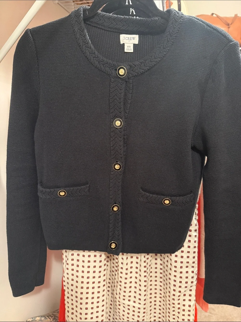 J. Crew black Braided-Trim lady jacket Gold Button 100% cotton